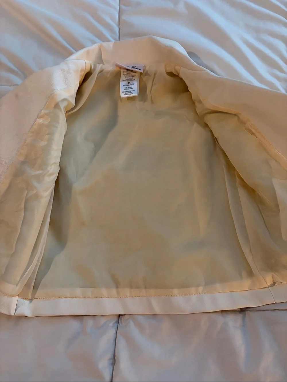 Little Lass Cream Faux Leather Moto Jacket with Silver Hardware